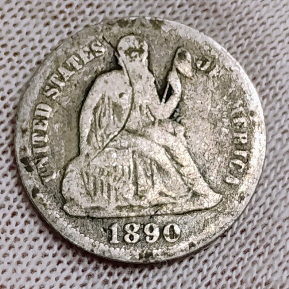 Vintage 1890 Seated Liberty Dime 10 Cents Key Date Antique US Silver Coin - Picture 2 of 4